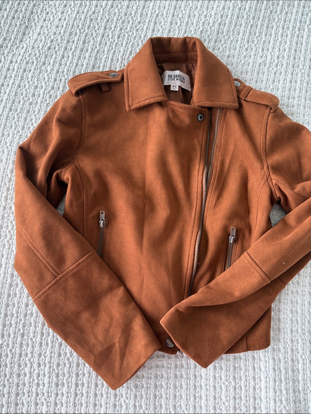 BB Dakota Suede-Look Moto Jacket in Rust